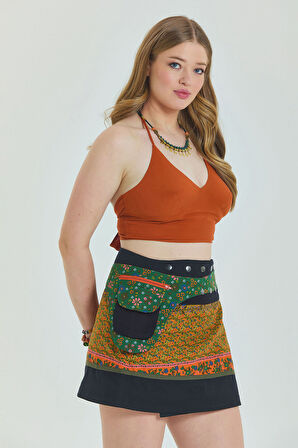 Çıtçıt Kapalamı Cepli Patchwork Anvelop Büyük Beden Etek