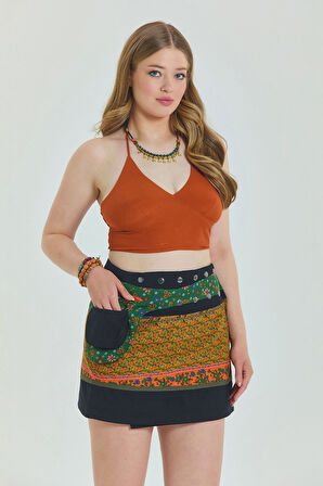 Çıtçıt Kapalamı Cepli Patchwork Anvelop Büyük Beden Etek