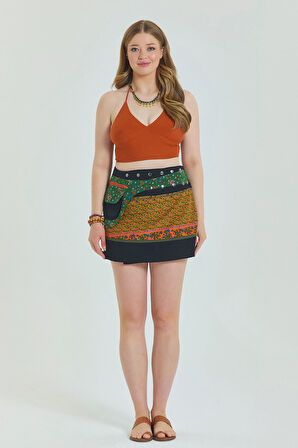 Çıtçıt Kapalamı Cepli Patchwork Anvelop Büyük Beden Etek