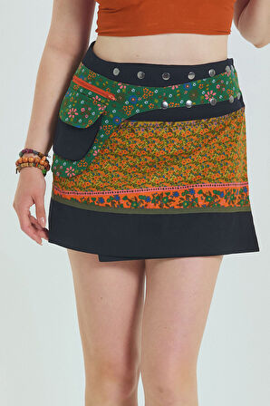 Çıtçıt Kapalamı Cepli Patchwork Anvelop Büyük Beden Etek