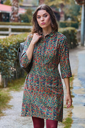 Gömlek Yaka Düğme Detaylı Kışlık Elbise