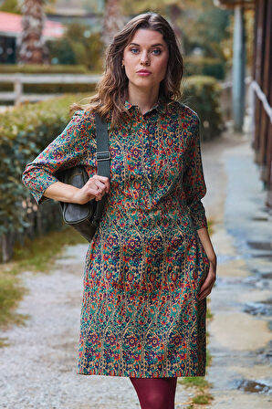 Gömlek Yaka Düğme Detaylı Kışlık Elbise