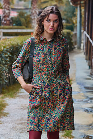 Gömlek Yaka Düğme Detaylı Kışlık Elbise