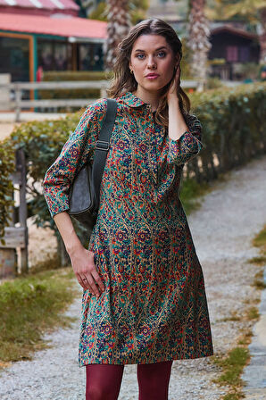 Gömlek Yaka Düğme Detaylı Kışlık Elbise