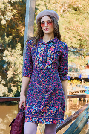 Gömlek Yaka Düğme Detaylı Kışlık Elbise