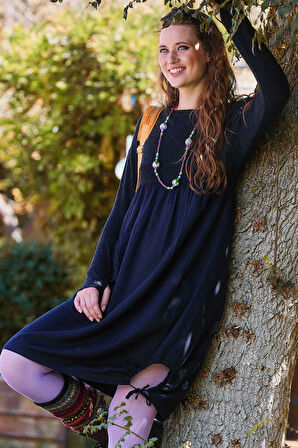 Bisiklet Yaka Cepli Parmak Geçmeli Kışlık Elbise