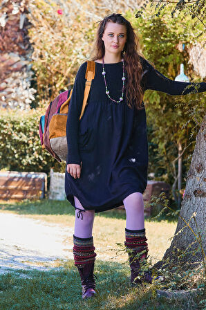 Bisiklet Yaka Cepli Parmak Geçmeli Kışlık Elbise