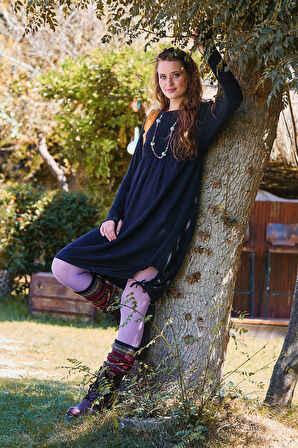 Bisiklet Yaka Cepli Parmak Geçmeli Kışlık Elbise