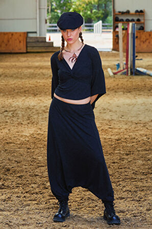 Paçası Lastikli Ağı Düşük Kadın Bohem Şalvar