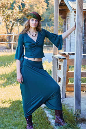 Paçası Lastikli Ağı Düşük Kadın Bohem Şalvar