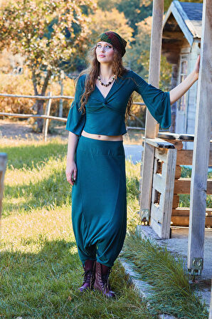 Paçası Lastikli Ağı Düşük Kadın Bohem Şalvar