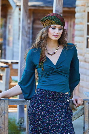 Kruvaze Yaka Yarım Kollu Kışlık Bluz