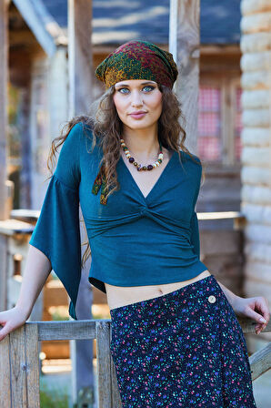 Kruvaze Yaka Yarım Kollu Kışlık Bluz