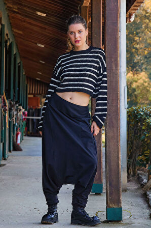 Beli Lastikli Ağı Düşük Kadın Salaş Pantolon