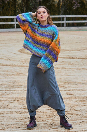 Beli Lastikli Ağı Düşük Kadın Salaş Pantolon