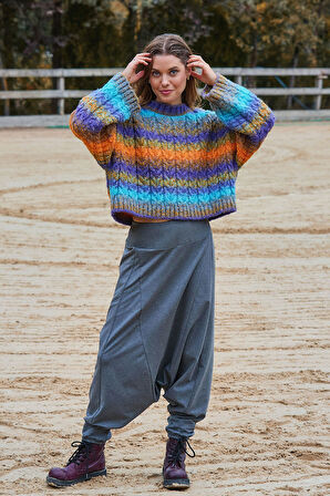 Beli Lastikli Ağı Düşük Kadın Salaş Pantolon