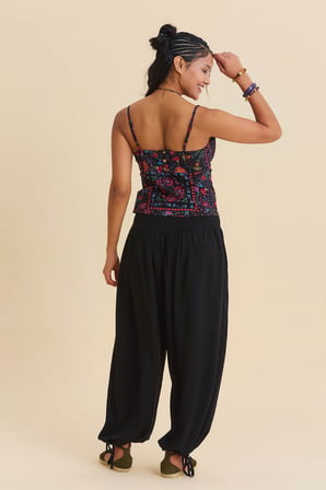 Rahat Kesim Paçası Büzgülü Kadın Yüksek Bel Pantolon
