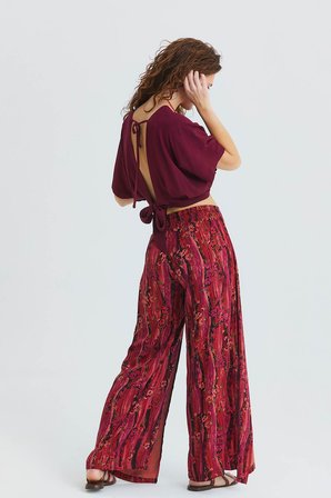 Bağlama Detaylı Beli Lastikli Bohem Pantolon