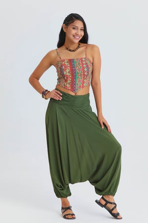 Drape Detay Beli Lastikli Şalvar Pantolon