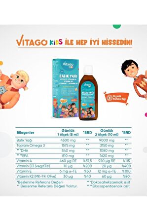 Balık Yağı Omega 3 Vitamin A D3 E K2 Içeren Şurup