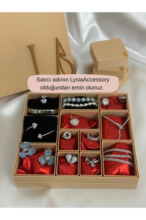 12’li Advent Calender Hediye Seti - 12 Adet Silver Renk Çelik Takı - Bej Renk Hediye Kutusu