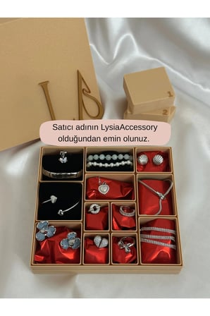 12’li Advent Calender Hediye Seti - 12 Adet Silver Renk Çelik Takı - Bej Renk Hediye Kutusu