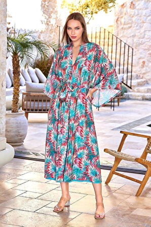 Cossy By Aqua Kadın Desenli Uzun Kimono Sabahlık A25533 