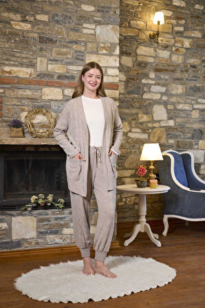 Cossy By Aqua Kadın Vizon Sabahlıklı 3'lü Pijama Takım 26268 