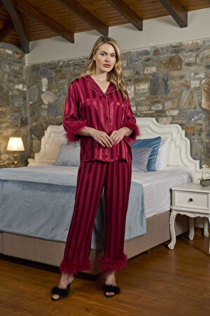 Cossy By Aqua Kadın Bordo Pijama Takımı 26375 