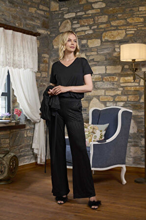 Cossy By Aqua Kadın Siyah 3'lü Pijama Takımı 26376 