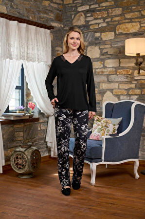 Cossy By Aqua Kadın Siyah Uzun Kollu Pijama Takımı 26288