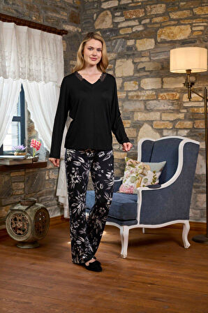 Cossy By Aqua Kadın Siyah Uzun Kollu Pijama Takımı 26288