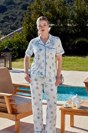 Cossy by Aqua Kadın Mavi Desenli Pijama Takımı 26504