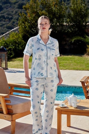 Cossy by Aqua Kadın Mavi Desenli Pijama Takımı 26504