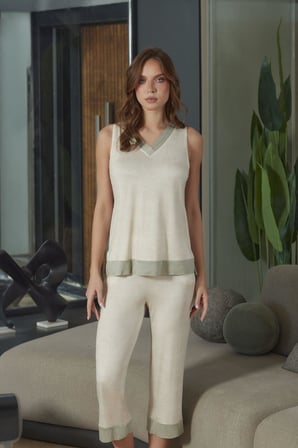 Cossy by Aqua Kadın Yeşil Pijama Kapri Takım 26605