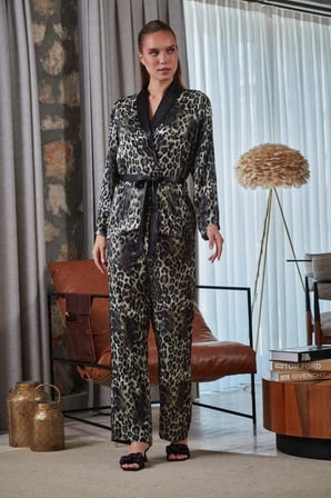 Cossy By Aqua Kadın Leopar Pijama Takımı 27151 