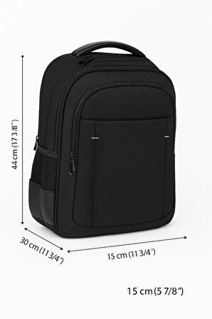 Laptop Sırt Çantası 15.6 inç - Deri Detay, Su Geçirmez, Hafif, Çok Gözlü 8683255013968