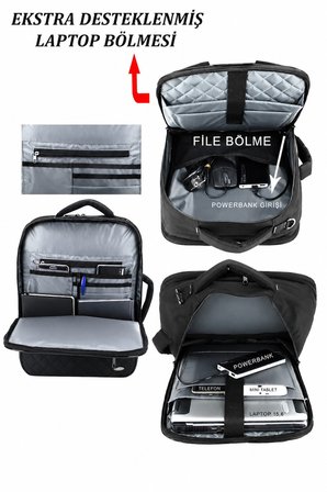 Laptop Sırt Çantası Kapitone Detay USB Aparatlı Omuz Askılı Su Geçirmez 15.6" İnç 8683255014156