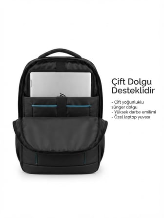 Laptop Sırt Çantası Su Geçirmez 15"6 İnç & 13" İnç Çift Notebook Bölmeli Terletmez Sırt Destekli 8683255014163