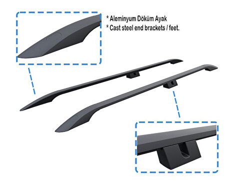 Toyota Proace City Cargo Uzun Şase 2019-2025 Alüminyum Tavan Rayları, Plus Serisi - Siyah