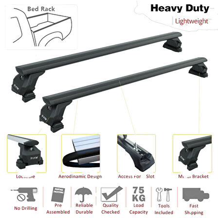Ford Ranger Wildtrak (2023-2025) Kasa Üstü Bed Rack Taşıyıcı Bar – Siyah | Kilitli Sistem | Vida Montajlı