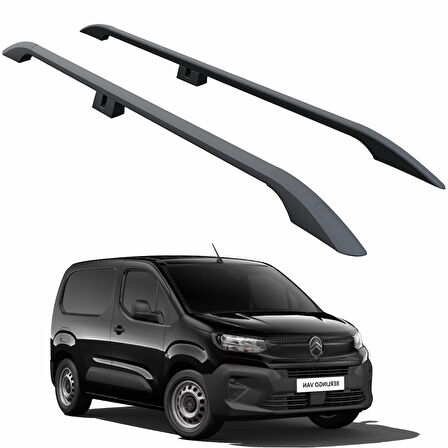 Citroen Berlingo Uzun Şase 2018-2025 Alüminyum Tavan Rayları, Plus Serisi - Siyah