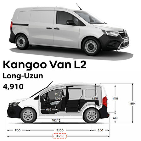 Renault Kangoo Uzun Şase L2 (2021-2025) Araç Üstü Alüminyum Tavan Rayları, Plus Serisi - Gri