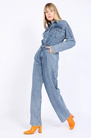 Kadın Oversize Jean Tulum Mavi