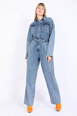 Kadın Oversize Jean Tulum Mavi