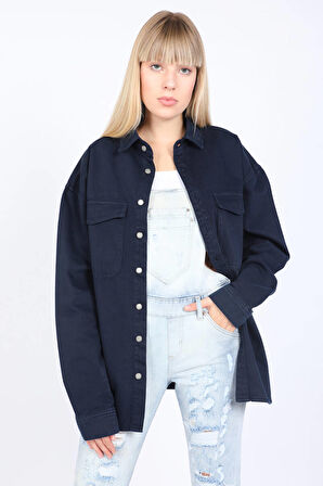 Banny Jeans Kadın Oversize Jean Gömlek Lacivert