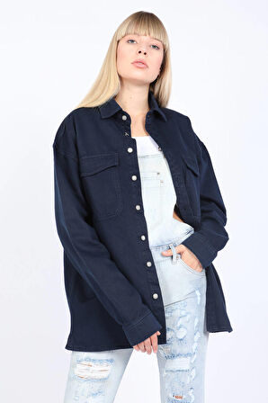 Banny Jeans Kadın Oversize Jean Gömlek Lacivert