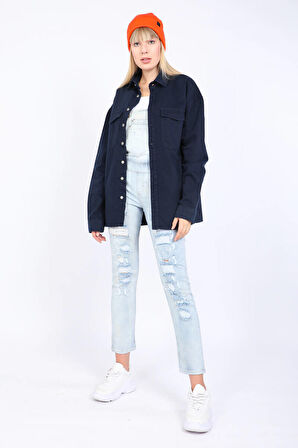 Banny Jeans Kadın Oversize Jean Gömlek Lacivert