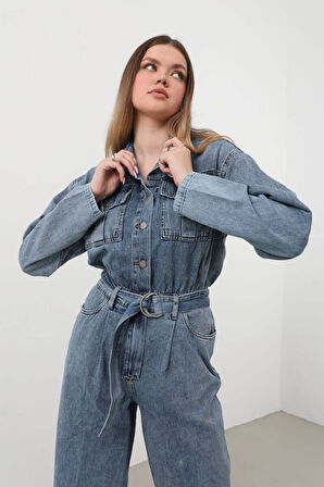 Kadın Oversize Jean Tulum Mavi