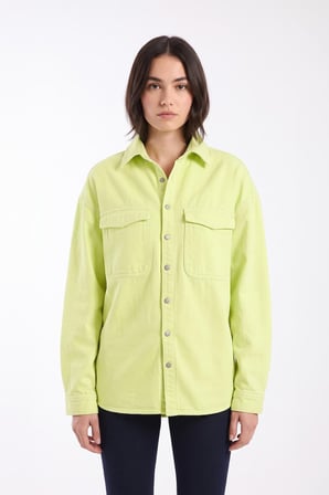 Kadın Oversize Jean Gömlek Neon Yeşil